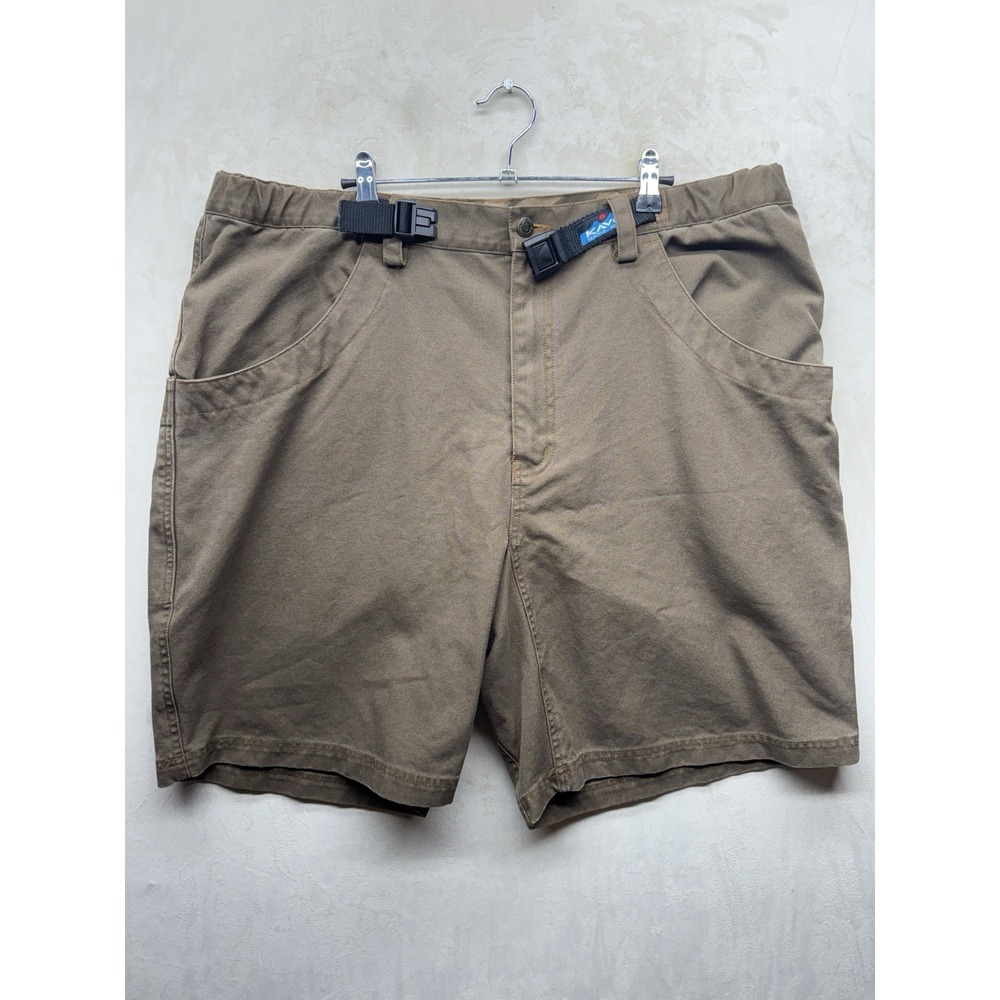 KAVU Chilli Lite Shorts Mens XXL Brown Canvas Belted Hiking Outdoor Half Moon